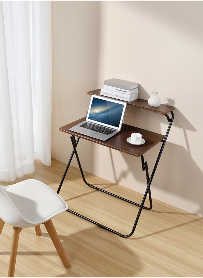 LAWAZIM Foldable Computer Table - Brown, 71.5x55x90.5 - Space-Saving Desk with Two-Tier and Upper Shelf for Storage - Writing Desk for Home Office Dorm Rooms and Small Spaces - No Assembly Needed  - Image 1