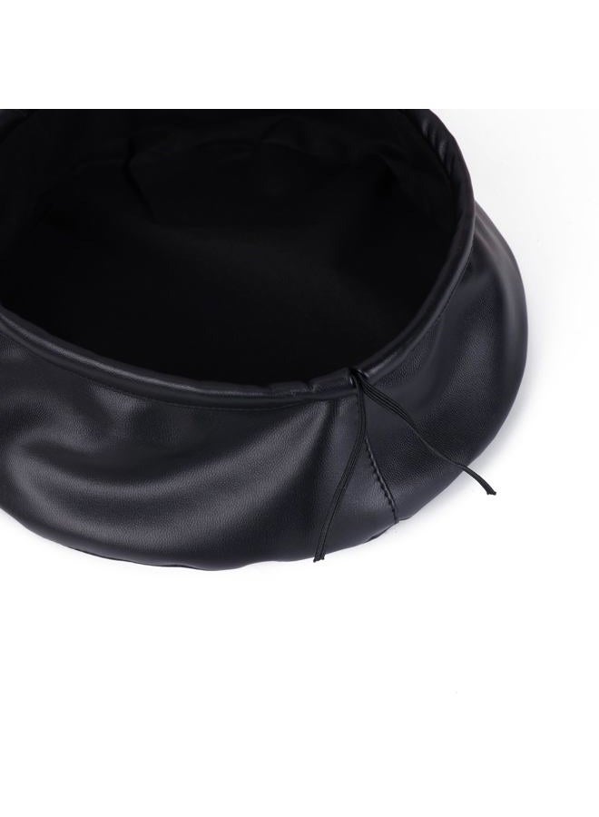 Umeepar Womens Classic Pu Leather French Beret Hat (Black) - Image 4