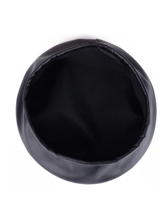 Umeepar Womens Classic Pu Leather French Beret Hat (Black) - Image 3