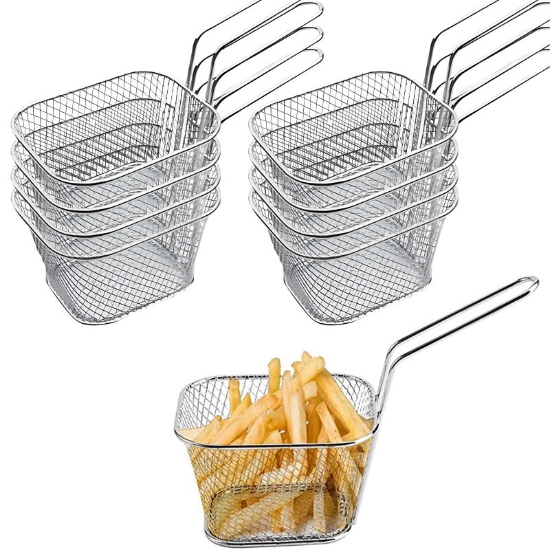 Odowalker 8 Pcs Mini Square Fry Baskets 4133325inch Stainless Steel Fry Basket with Handle Steel French Fry Chip Basket French Fries Desk Food Presentation Mesh Basket Kitchen Cooking Tool