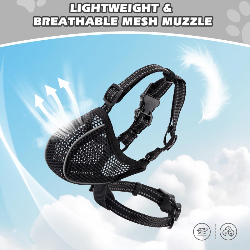 BONTHEE Dog Muzzle,Mesh Soft Muzzle for Small Medium Large Sized Dogs, Breathable Reflective Adjustable Puppy Muzzles with Collar for Scavenging Grooming Biting Chewing,Allows Panting and Drinking - Image 5