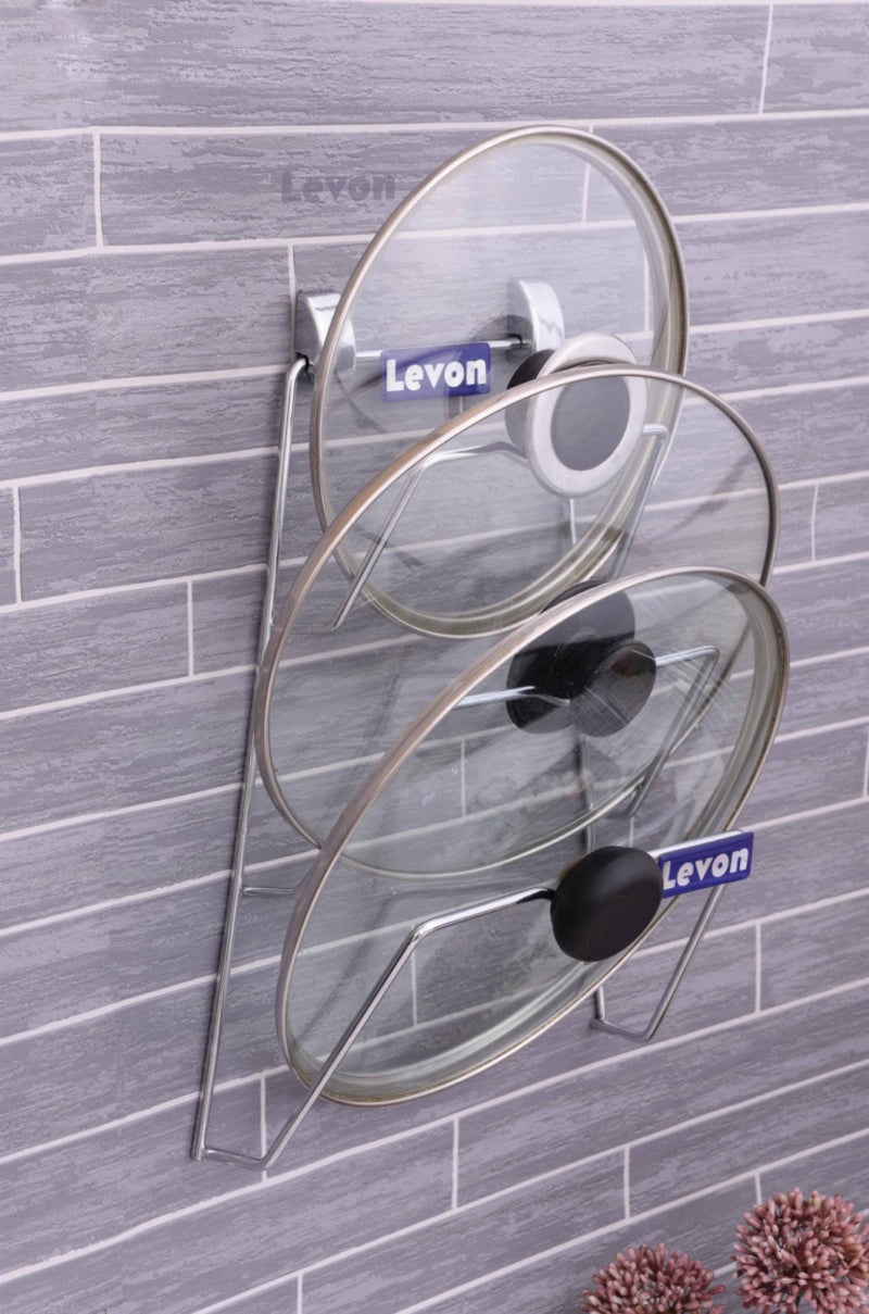 LEVON Stainless Steel 3 Lid Rack Holder |Tabletop Tiered Shelf, Floor Standing Kitchen Bakeware Pot Lid Tabletop, Floor Standing Rack Organizer - Size (210 X 100 X 300 mm) - Image 5
