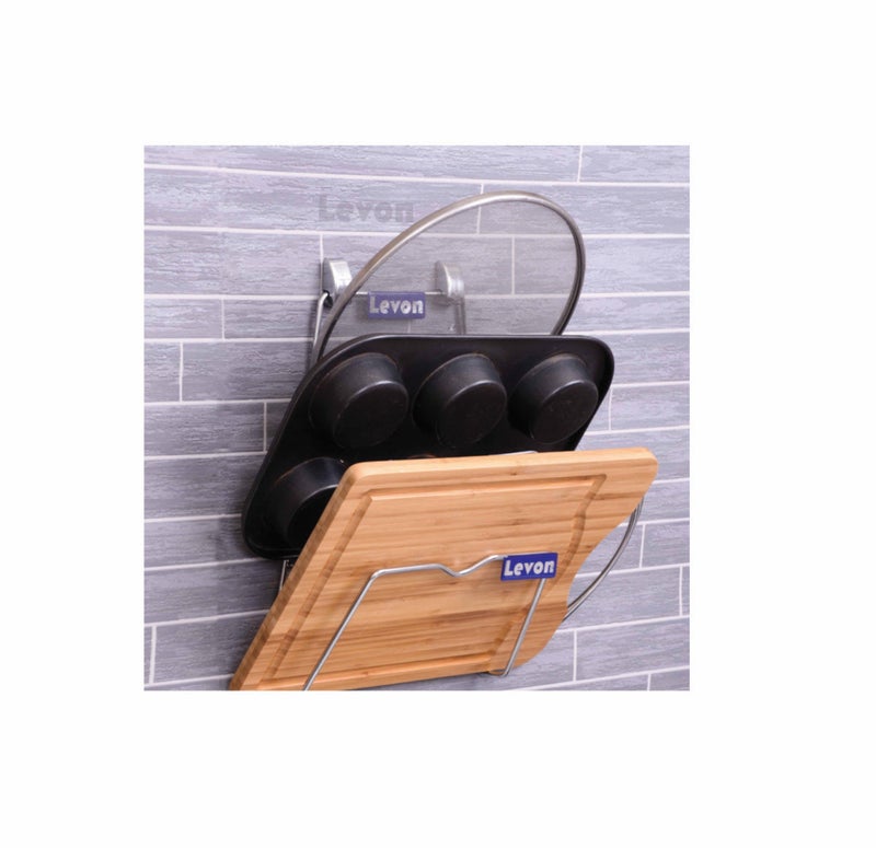 LEVON Stainless Steel 3 Lid Rack Holder |Tabletop Tiered Shelf, Floor Standing Kitchen Bakeware Pot Lid Tabletop, Floor Standing Rack Organizer - Size (210 X 100 X 300 mm) - Image 2