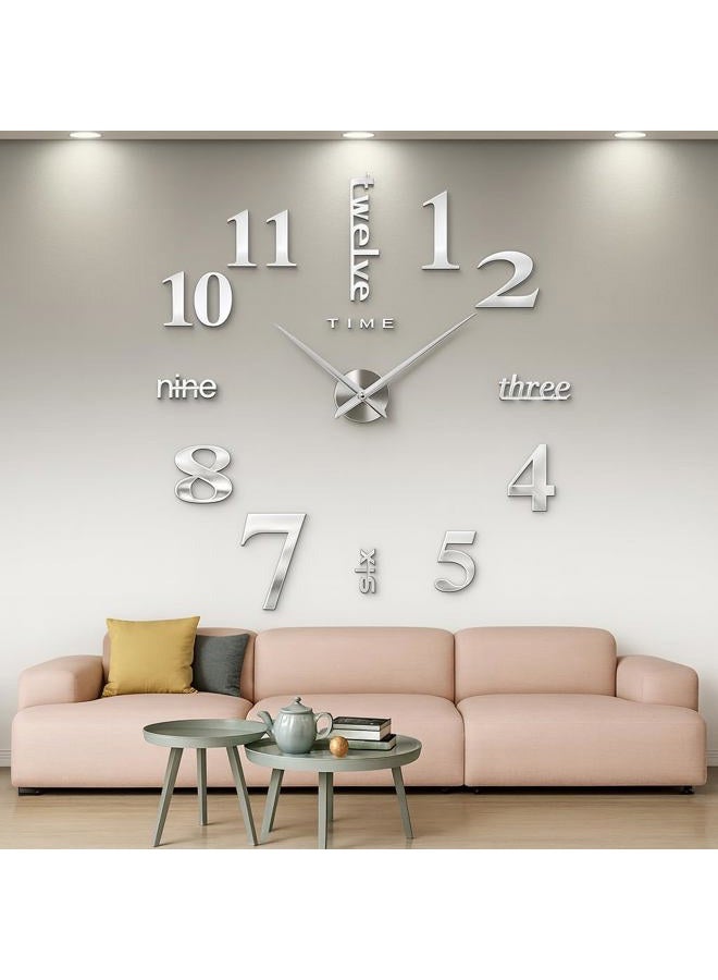 CoZroom Large Silver 3D Frameless Wall Clock Stickers DIY Wall Decoration for Living Room Bedroom - Image 1