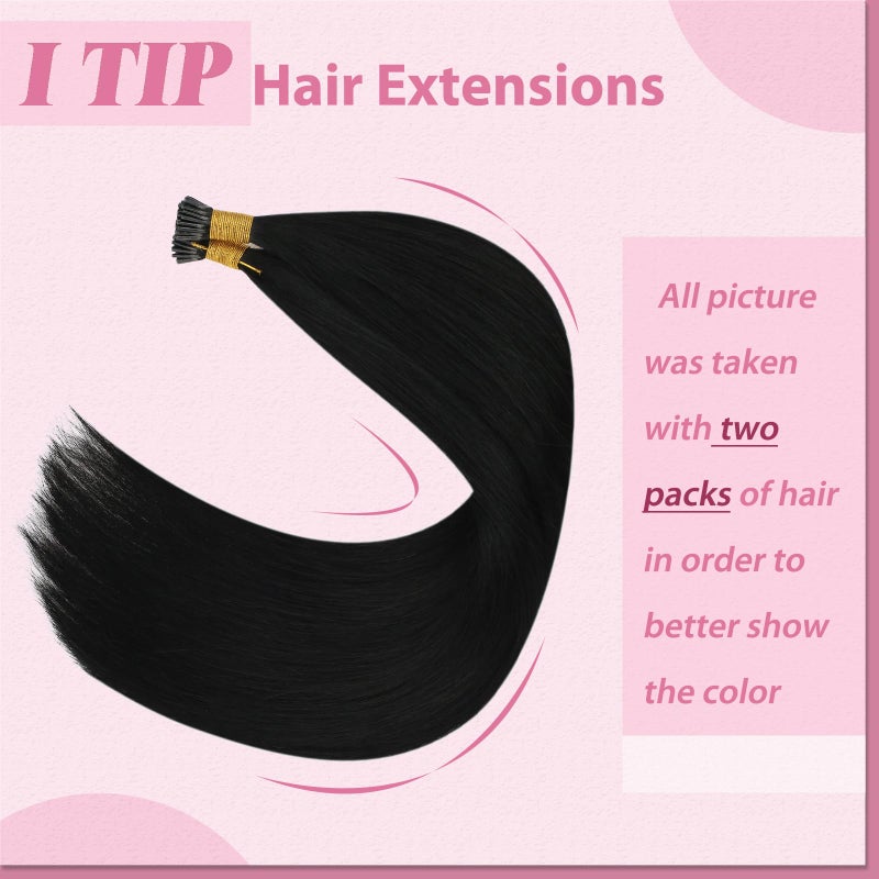 YoungSee Itip Human Hair Extensions Black I Tip Extensions Jet Black Itips Hair Extension Real Human Hair for Women 18In Cold Fusion Hair Silky 60s 50g - Image 2