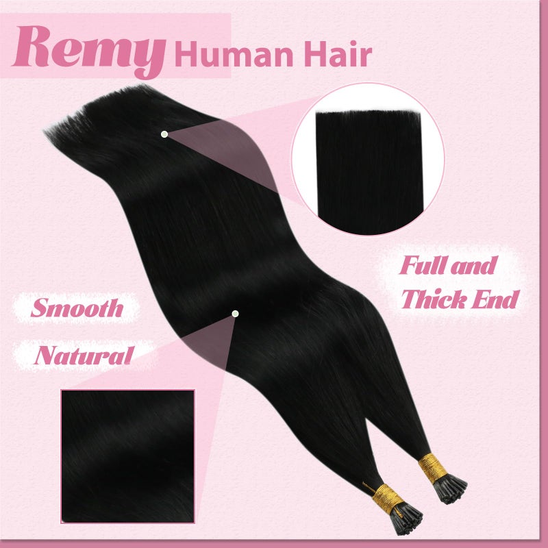 YoungSee Itip Human Hair Extensions Black I Tip Extensions Jet Black Itips Hair Extension Real Human Hair for Women 18In Cold Fusion Hair Silky 60s 50g - Image 3