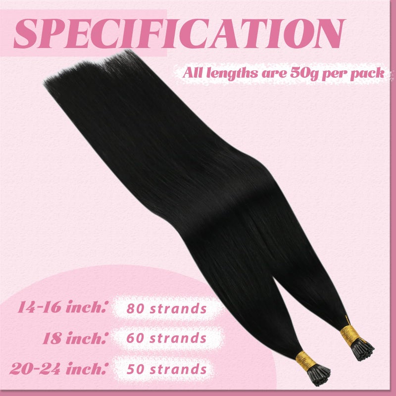 YoungSee Itip Human Hair Extensions Black I Tip Extensions Jet Black Itips Hair Extension Real Human Hair for Women 18In Cold Fusion Hair Silky 60s 50g - Image 5