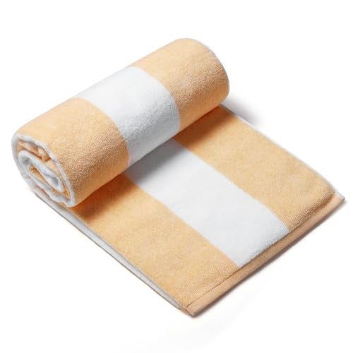 CLOWOOD Plush Oversized Beach Towel - Cotton 40 x 70 Inch Large Thick Orange Striped Cabana Pool Swimming Towel - Image 1