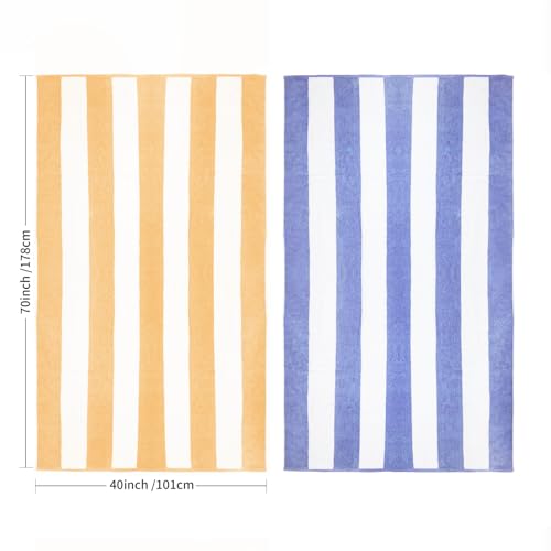 CLOWOOD Plush Oversized Beach Towel - Cotton 40 x 70 Inch Large Thick Orange Striped Cabana Pool Swimming Towel - Image 3