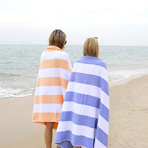 CLOWOOD Plush Oversized Beach Towel - Cotton 40 x 70 Inch Large Thick Orange Striped Cabana Pool Swimming Towel - Image 5