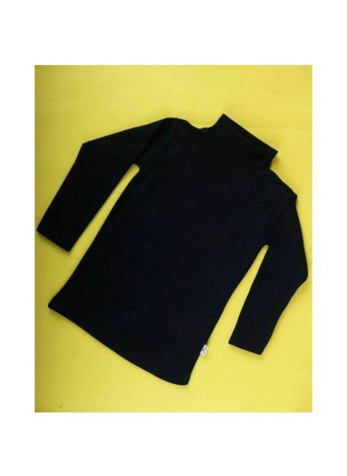 Generic - High Cool Basic Children's T-Shirt for Boys and Girls, Winter, High Neck and Long Sleeves, Wool Lined with Pillow, Black - Image 1