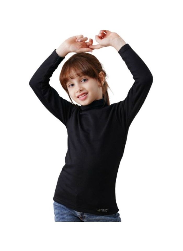 Generic - High Cool Basic Children's T-Shirt for Boys and Girls, Winter, High Neck and Long Sleeves, Wool Lined with Pillow, Black - Image 1