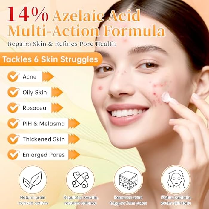 CHANGARLOAD 14% Azelaic Acid Acne Cream - Dark Spot Remover for Face, Acne Treatment & Spot Care Salicylic Acid & Niacinamide – Redness Reducing Skin Care, Evens Tone & Soothes Irritation, Rosacea - 2 Pcs.1oz - Image 3