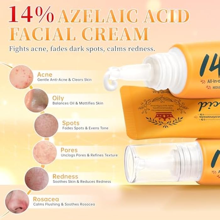 CHANGARLOAD 14% Azelaic Acid Acne Cream - Dark Spot Remover for Face, Acne Treatment & Spot Care Salicylic Acid & Niacinamide – Redness Reducing Skin Care, Evens Tone & Soothes Irritation, Rosacea - 2 Pcs.1oz - Image 2