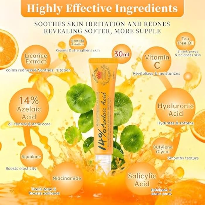 CHANGARLOAD 14% Azelaic Acid Acne Cream - Dark Spot Remover for Face, Acne Treatment & Spot Care Salicylic Acid & Niacinamide – Redness Reducing Skin Care, Evens Tone & Soothes Irritation, Rosacea - 2 Pcs.1oz - Image 5
