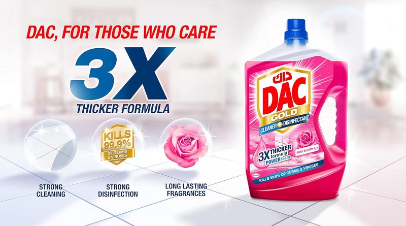 DAC Gold Disinfectant Multi-Purpose Cleaner - Rose (3 Litres + 1 Litre), For 99.9% Germs And Bacteria Removal - Image 4