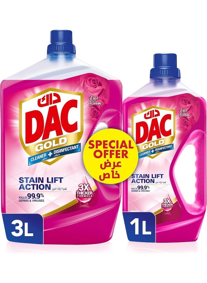 DAC Gold Disinfectant Multi-Purpose Cleaner - Rose (3 Litres + 1 Litre), For 99.9% Germs And Bacteria Removal - Image 1