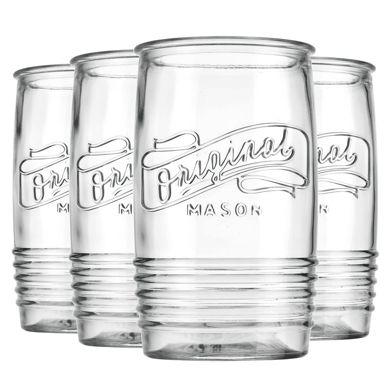 Glaver's Glass Tumbler Drinking Glasses Set of 4 â€“ Genuine Artisan-Made Vintage Italian Original Mason â€“ Elegant 20 Oz Clear Tumbler Glassware Set for Refreshing Drinks, Beverages, Iced Tea. - Image 4