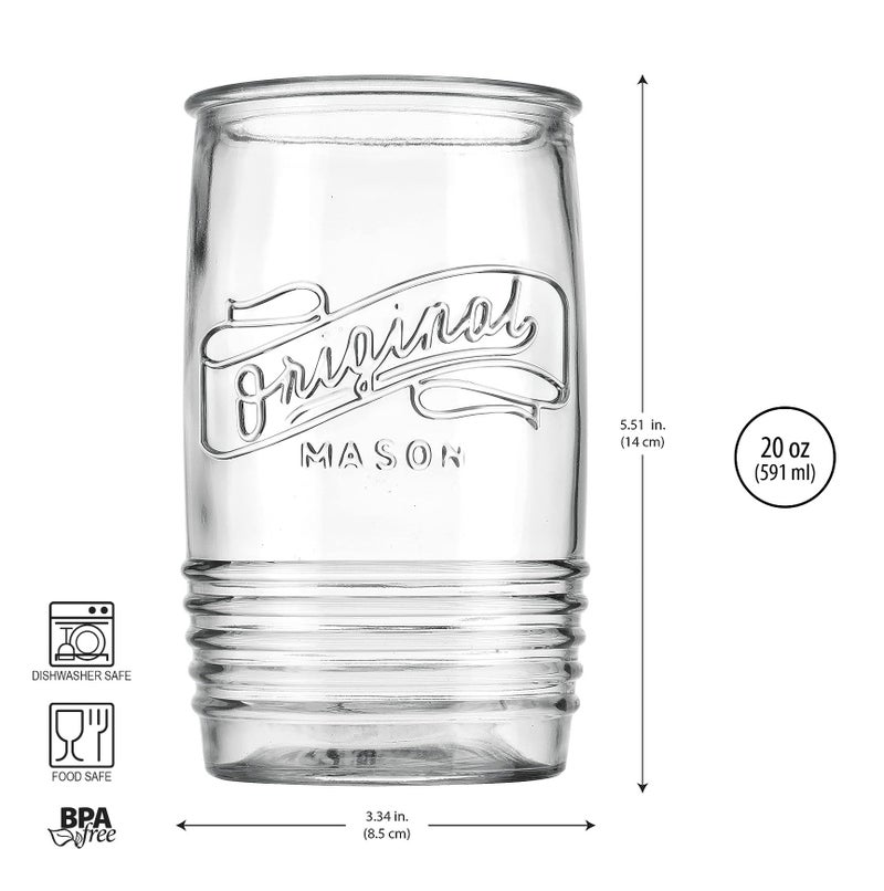 Glaver's Glass Tumbler Drinking Glasses Set of 4 â€“ Genuine Artisan-Made Vintage Italian Original Mason â€“ Elegant 20 Oz Clear Tumbler Glassware Set for Refreshing Drinks, Beverages, Iced Tea. - Image 2