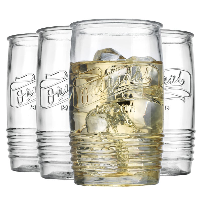 Glaver's Glass Tumbler Drinking Glasses Set of 4 â€“ Genuine Artisan-Made Vintage Italian Original Mason â€“ Elegant 20 Oz Clear Tumbler Glassware Set for Refreshing Drinks, Beverages, Iced Tea. - Image 3
