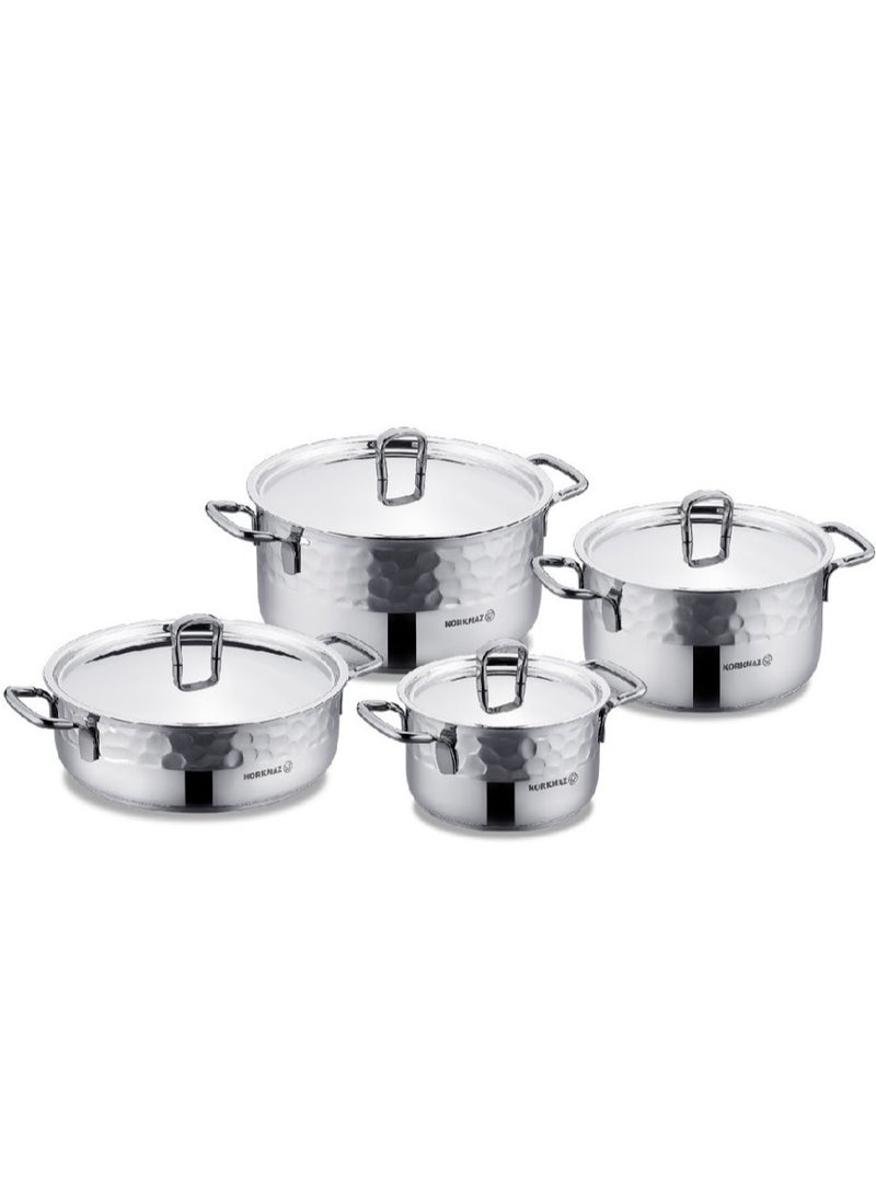 Korkmaz 8 Pieces Stainless Steel Turkish Quarry Erna Steel Cookware Set From Korkmaz Silver - Image 1