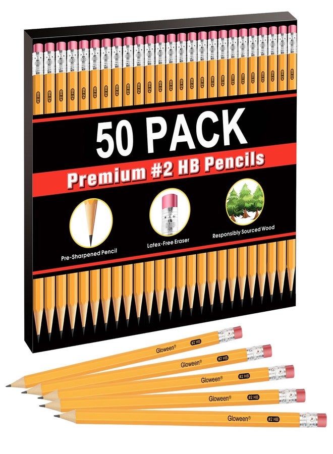 Gloween 50 Pack Pencils #2，Pre-Sharpened HB Pencil Bulk with Top Erasers, Great Set for Office, School, and Classroom Supplies - Image 1