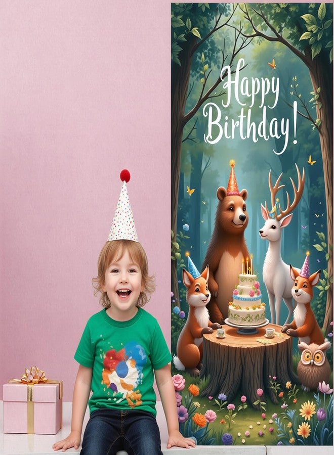 Woosytoo Woodland Animals Birthday Door Cover Happy Birthday Forest Animals Door Banner Hanging Decoration Birthday Party Supplies Cute Animal Theme Front Door Banner for Kids Boys Girls - Image 4