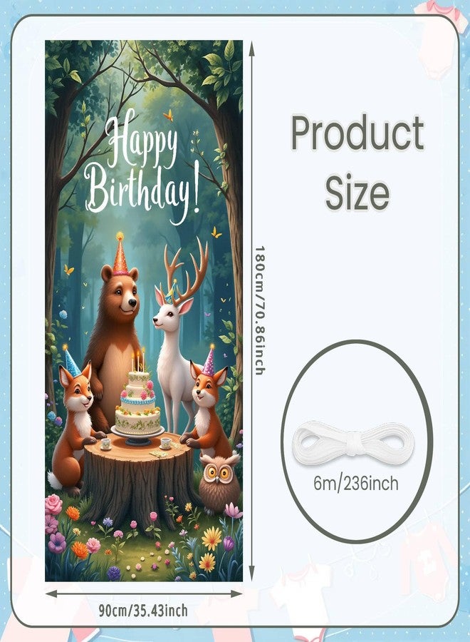 Woosytoo Woodland Animals Birthday Door Cover Happy Birthday Forest Animals Door Banner Hanging Decoration Birthday Party Supplies Cute Animal Theme Front Door Banner for Kids Boys Girls - Image 2