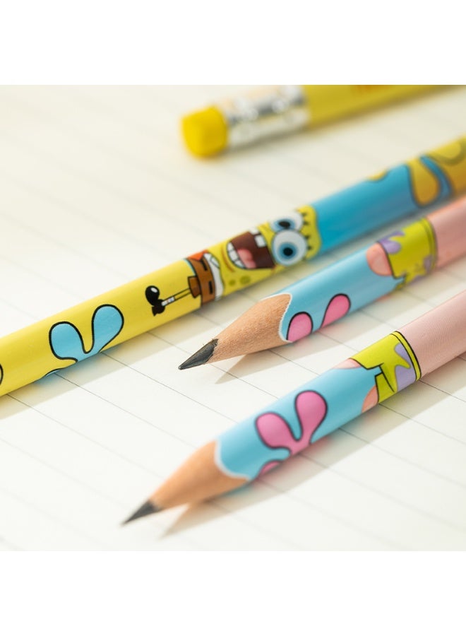 Deli EC032-HB SPONGEBOB HB Graphite Pencil – Triangular Soft Poplar Barrel – Eraser Head – Yellow/Blue – 5PCS/Blister – Ideal for Kids & Fans - Image 5