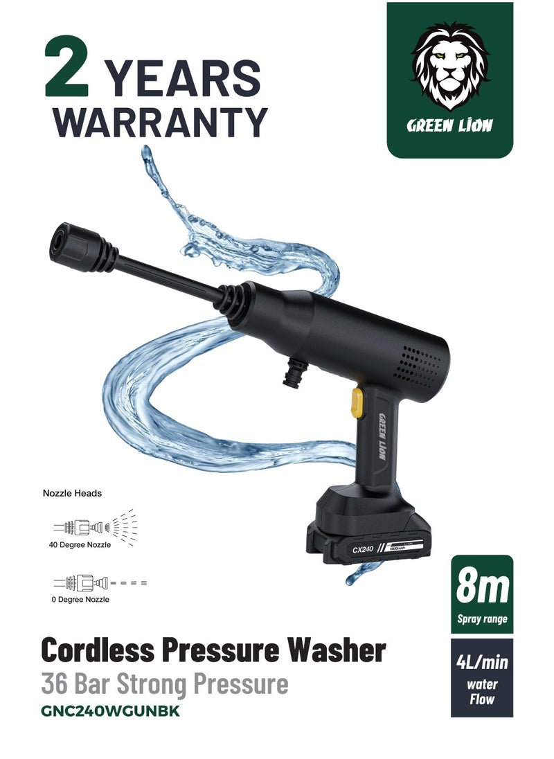 GREEN LION Cordless Portable Pressure Washer 240W / High Pressure Car Wash / Effortless Cleaning / Detachable Battery / 8m Spray Range /4L/min Water Flow / Easy-to-Use / Outdoor Furniture Cleaning /Water Gun CX240 - Black  - Image 1