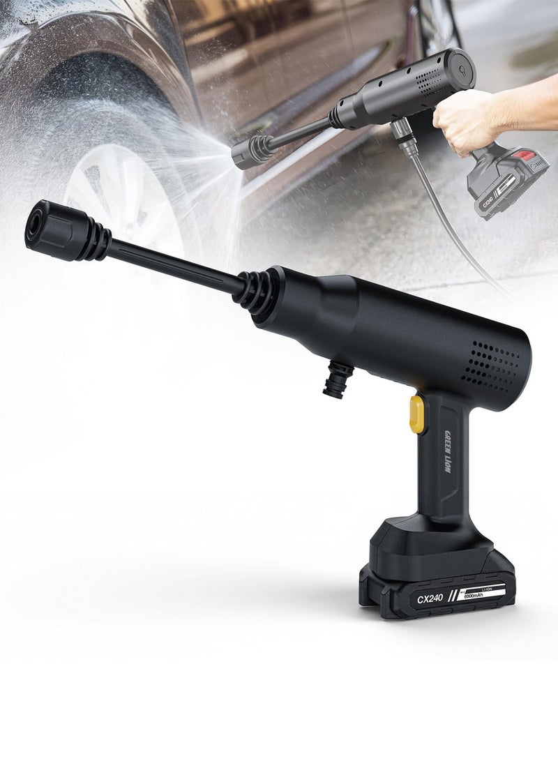 جرين ليون غسالة ضغط لاسلكية مزودة بأنبوب مدخل مياه بطول 5 أمتار، بقدرة 240 واط، وضغط أقصى 36 بار، وبطارية قابلة للفصل بسعة 6000 مللي أمبير، ومدى رش من 6 إلى 8 أمتار، ومعدل تدفق 4 لتر/دقيقة، محمولة مع حقيبة تخزين - أسود - Image 1