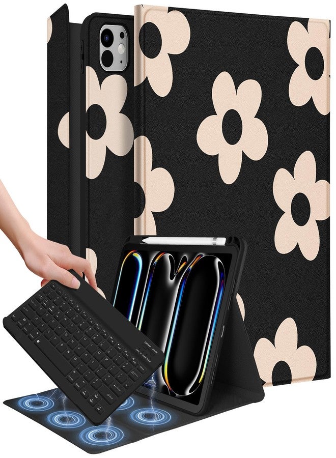 Wazzasoft for iPad Pro 11 inch Case 2024 M4 with Keyboard - Pencil Holder Folio Tablet Cover Women Girls Cute Floral Flower Unique Design for Apple Pro 11 A2925 A2926 A3007 - Image 1