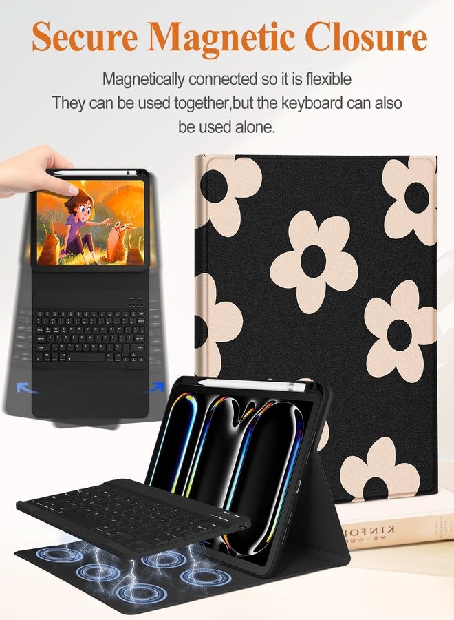 Wazzasoft for iPad Pro 11 inch Case 2024 M4 with Keyboard - Pencil Holder Folio Tablet Cover Women Girls Cute Floral Flower Unique Design for Apple Pro 11 A2925 A2926 A3007 - Image 4