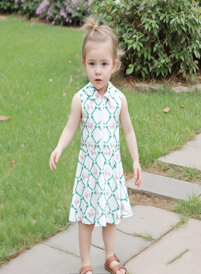 Lenjindjer Toddler Baby Girl Golf Outfit Zip Collared Sleeveless Golf Cart Print Polo Tank Dress Infant Summer Birthday Dress (US, Age, 4 Years, 5 Years, White) - Image 4