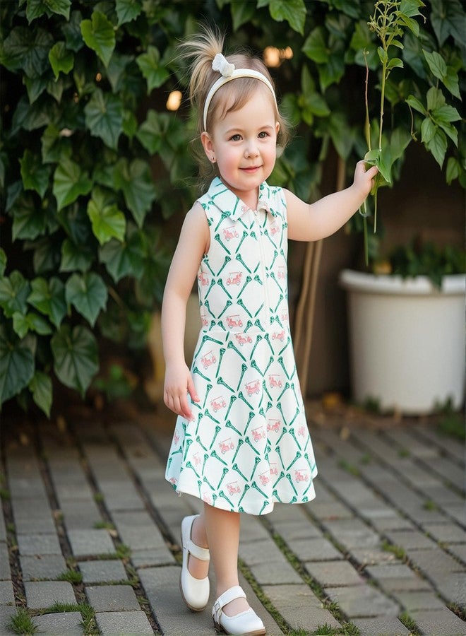 Lenjindjer Toddler Baby Girl Golf Outfit Zip Collared Sleeveless Golf Cart Print Polo Tank Dress Infant Summer Birthday Dress (US, Age, 4 Years, 5 Years, White) - Image 3