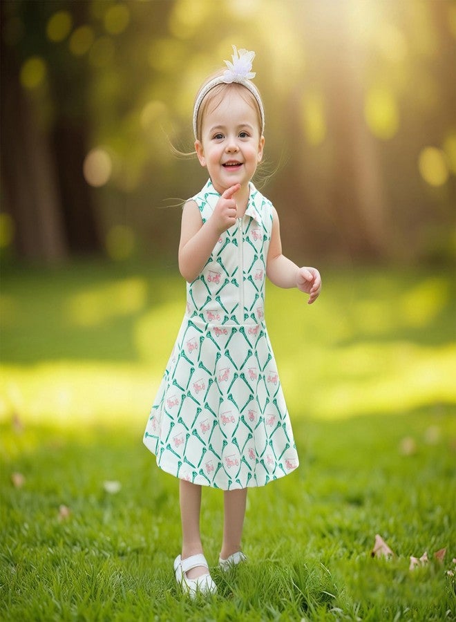 Lenjindjer Toddler Baby Girl Golf Outfit Zip Collared Sleeveless Golf Cart Print Polo Tank Dress Infant Summer Birthday Dress (US, Age, 4 Years, 5 Years, White) - Image 2