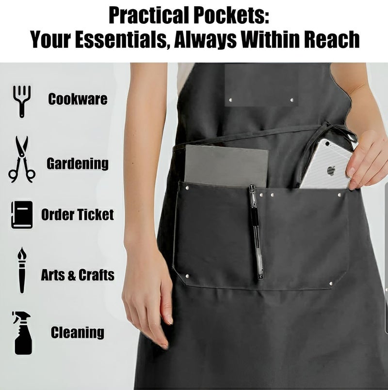 Vencier Chef Apron Kitchen Waterproof Cooking Catering Butcher Kitchen Cooks Restaurant Bistro BBQ School College (Black) - Image 2
