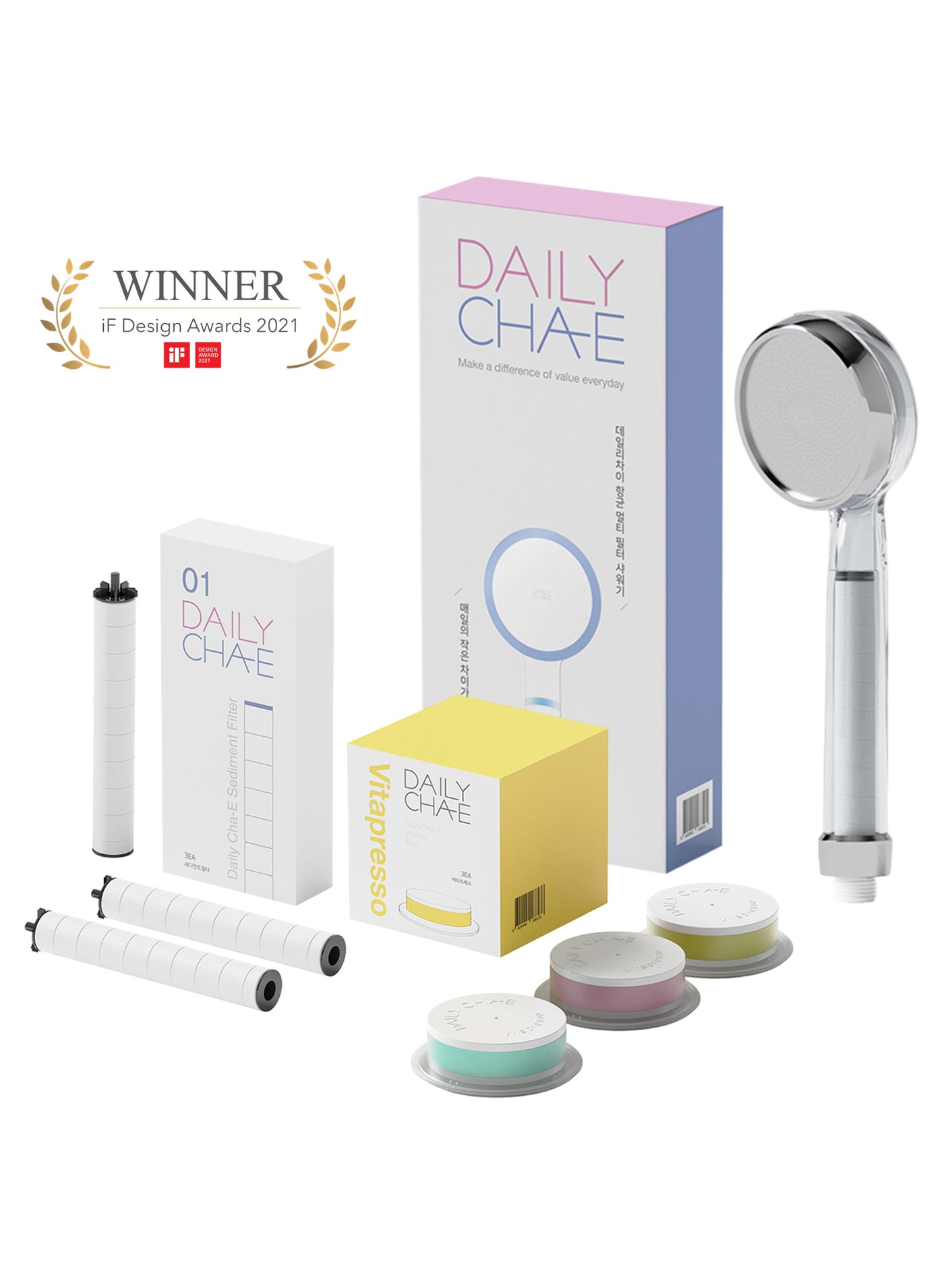 Korean Shower Head and Twin Shower Filter Set B - With Vitapresso Vitamin Shower Capsule - Water Filter For Healthy Skin And Hair - Chlorine Removal - Brightening, Antioxidant, Aromatherapy