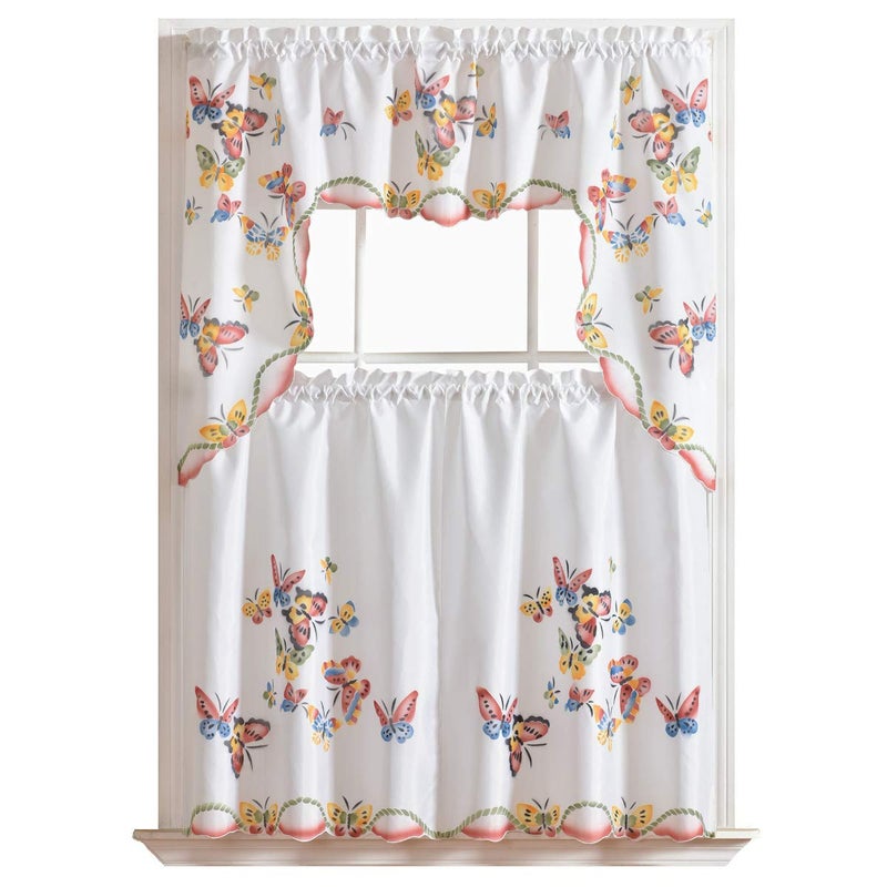 GOHD Golden Ocean Home Decor GOHD  3pcs Kitchen CurtainCafe Curtain Set AirBrushed by Hand of Flying Butterfly Design Swag  36 Tiers Set