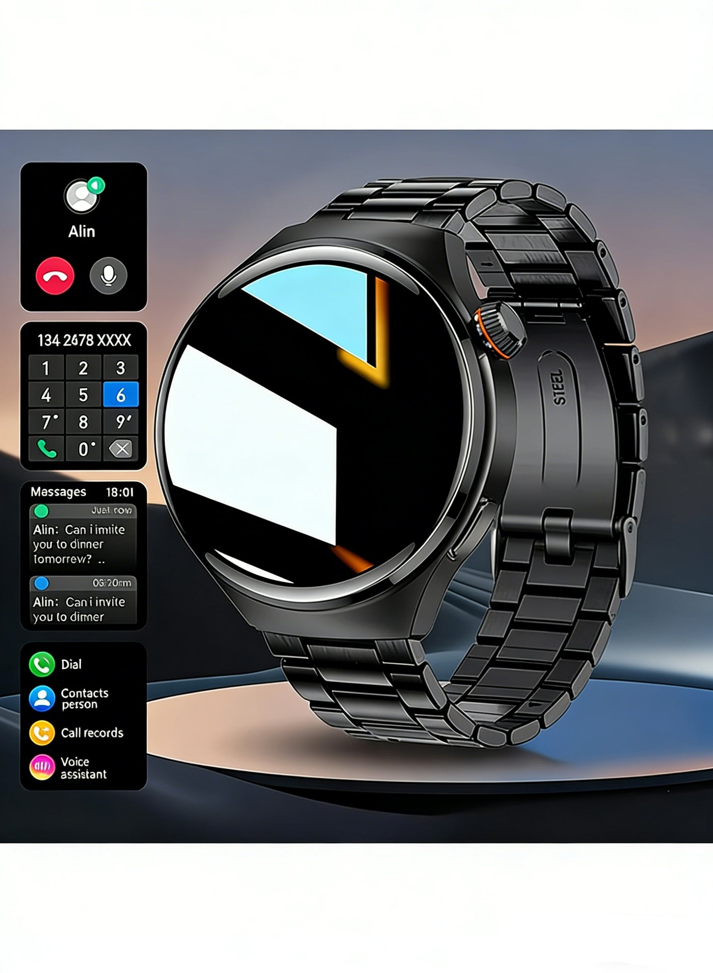 RollsTimi Outdoor Sports Smartwatch, HD Display, Wireless Calling, Message Notifications, 100+ Sports Modes, Fitness Tracking, Pedometer, and Distance Tracking for Men