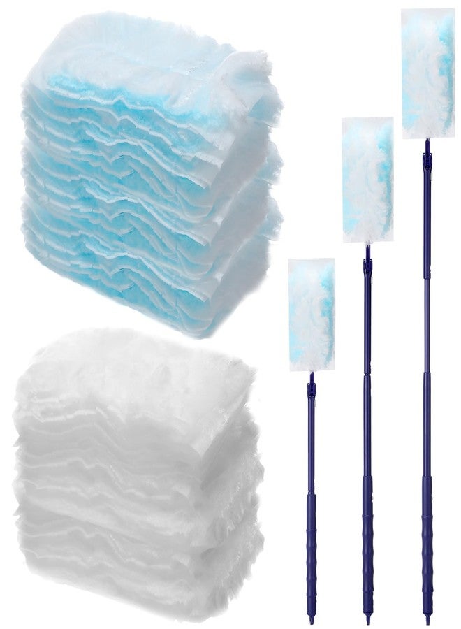 Maxcheck 180 Pcs 180° Disposable Dusters Refills Thickened Degree Heavy Duty Dusters Replacement Head with 3 Handles for Furniture Ceiling Cleaning(Blue, White) - Image 1