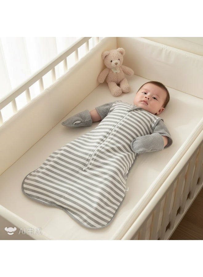 Bluejw Transitional Swaddle Sack, Arms Up Half-Length Sleeves & Mitten Cuffs, Swaddle for Newborn Transition to Baby Sleep Sack Wearable Blanket, 3-6 Month, 14-21 lb, Heathered Gray Stripes - Image 1