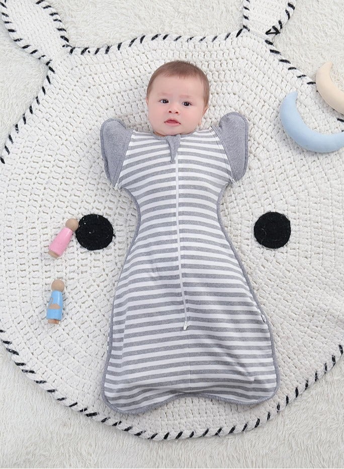 Bluejw Transitional Swaddle Sack, Arms Up Half-Length Sleeves & Mitten Cuffs, Swaddle for Newborn Transition to Baby Sleep Sack Wearable Blanket, 3-6 Month, 14-21 lb, Heathered Gray Stripes - Image 2