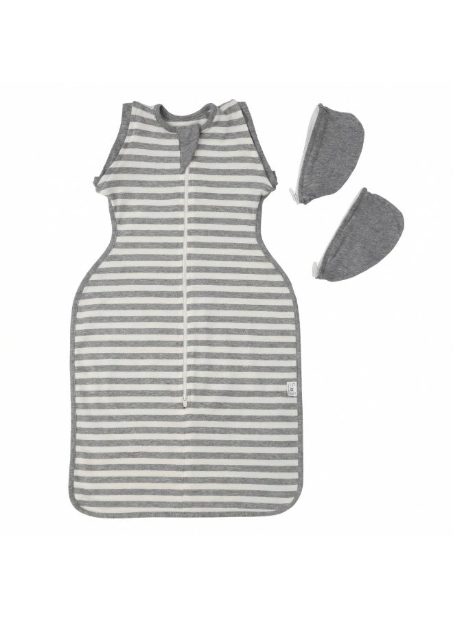 الأزرق جي دبليو كيس لف انتقالي، أكمام نصف طول وأساور قفازات، لف للأطفال حديثي الولادة للانتقال إلى كيس نوم الأطفال بطانية قابلة للارتداء، 3-6 أشهر، 14-21 رطلاً، خطوط رمادية مرقطة - Image 1