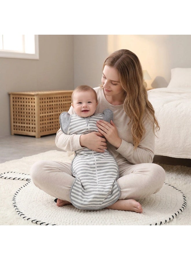 الأزرق جي دبليو كيس لف انتقالي، أكمام نصف طول وأساور قفازات، لف للأطفال حديثي الولادة للانتقال إلى كيس نوم الأطفال بطانية قابلة للارتداء، 3-6 أشهر، 14-21 رطلاً، خطوط رمادية مرقطة - Image 5