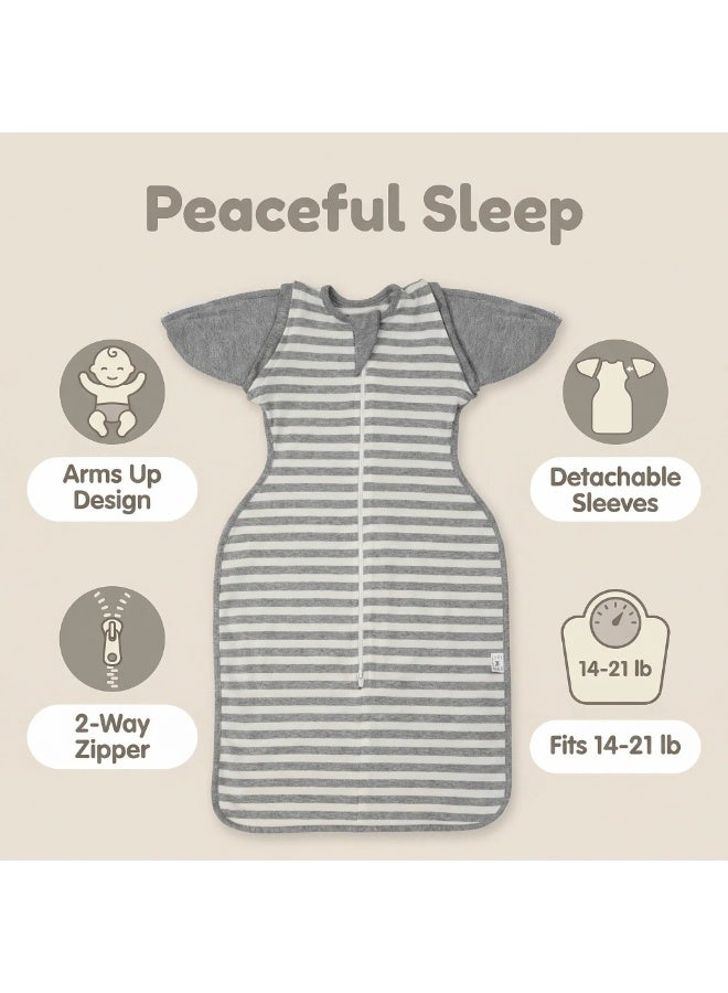 الأزرق جي دبليو كيس لف انتقالي، أكمام نصف طول وأساور قفازات، لف للأطفال حديثي الولادة للانتقال إلى كيس نوم الأطفال بطانية قابلة للارتداء، 3-6 أشهر، 14-21 رطلاً، خطوط رمادية مرقطة - Image 2