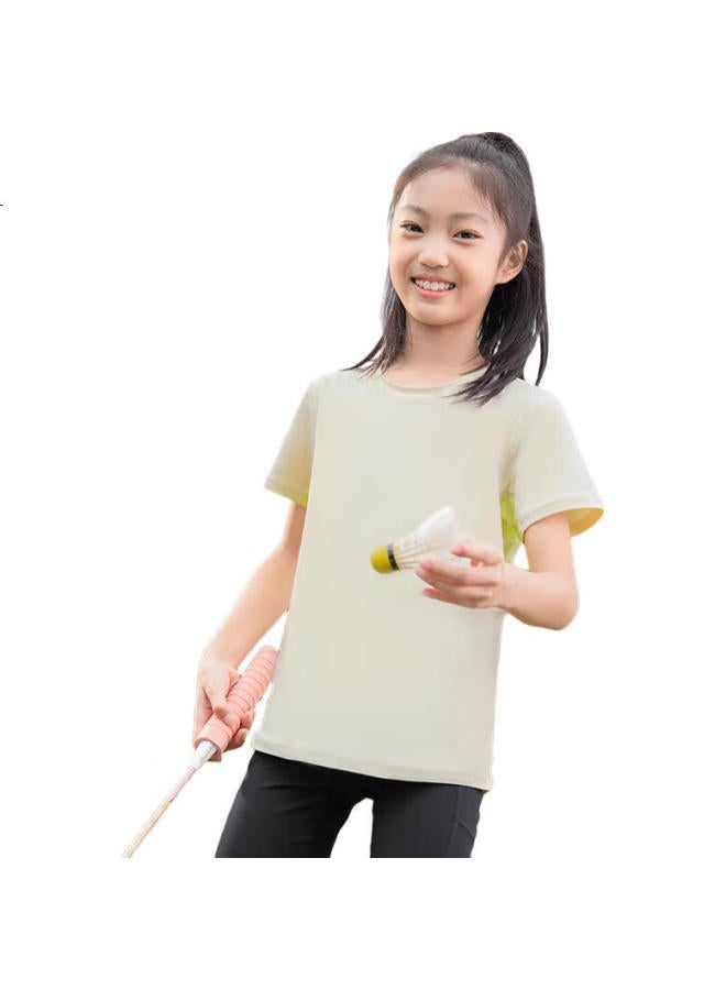 Heybetter Children'S All-Purpose Moisture-Wicking Quick-Dry T-Shirt, Comfortable Sports Short Sleeve, Spring And Summer Top, Lavender (Light Yellow), 140 - Image 3