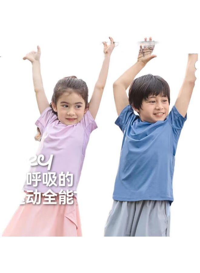 Heybetter Children'S All-Purpose Moisture-Wicking Quick-Dry T-Shirt, Comfortable Sports Short Sleeve, Spring And Summer Top, Lavender (Light Yellow), 140 - Image 2