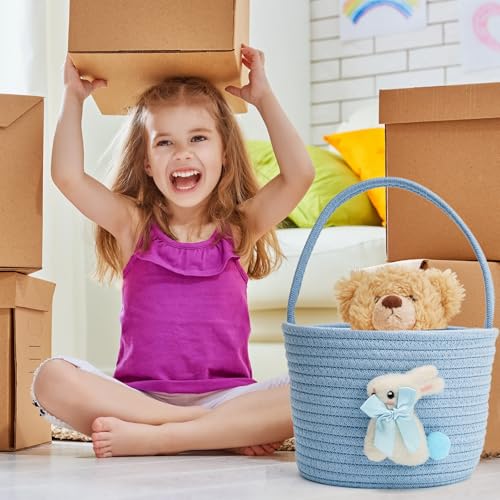 minstely Easter Baskets with Bunny Decoration for Kids – Soft & Durable Woven Design, Empty Baby Bunny Egg Basket with Handle for Boys, Girls, Toddler, Infant Gifts Basket for Easter Personalized (Light Blue) - Image 2