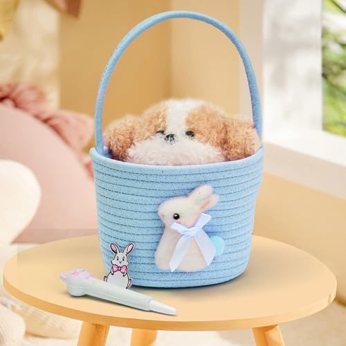 minstely Easter Baskets with Bunny Decoration for Kids – Soft & Durable Woven Design, Empty Baby Bunny Egg Basket with Handle for Boys, Girls, Toddler, Infant Gifts Basket for Easter Personalized (Light Blue) - Image 5